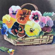 Vintage original flower oil painting, framed floral still life art