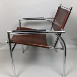 Pair of armchairs chromed metal and leather, 60 years