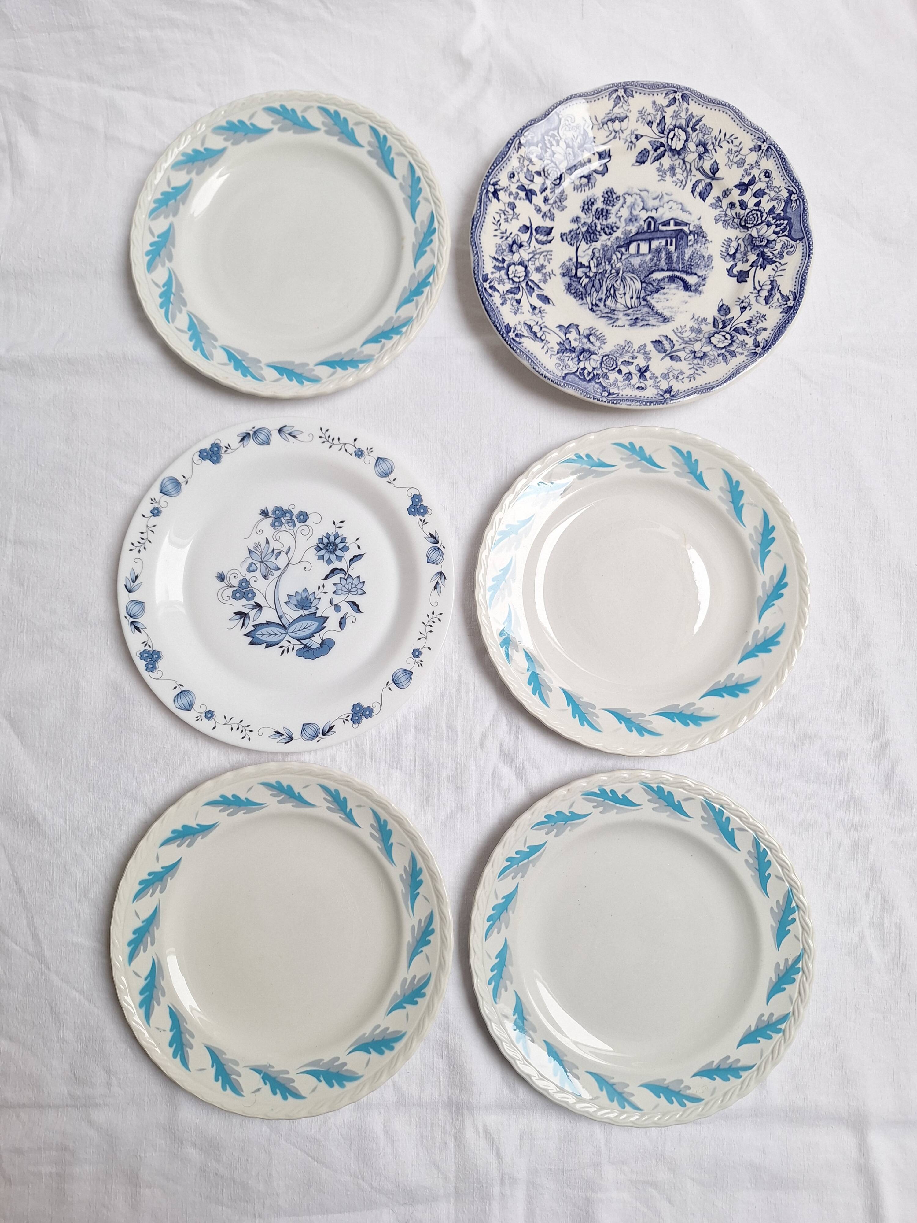 Assiettes plates bleu vintage