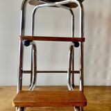 Vintage step stool in brown formica and chrome steel