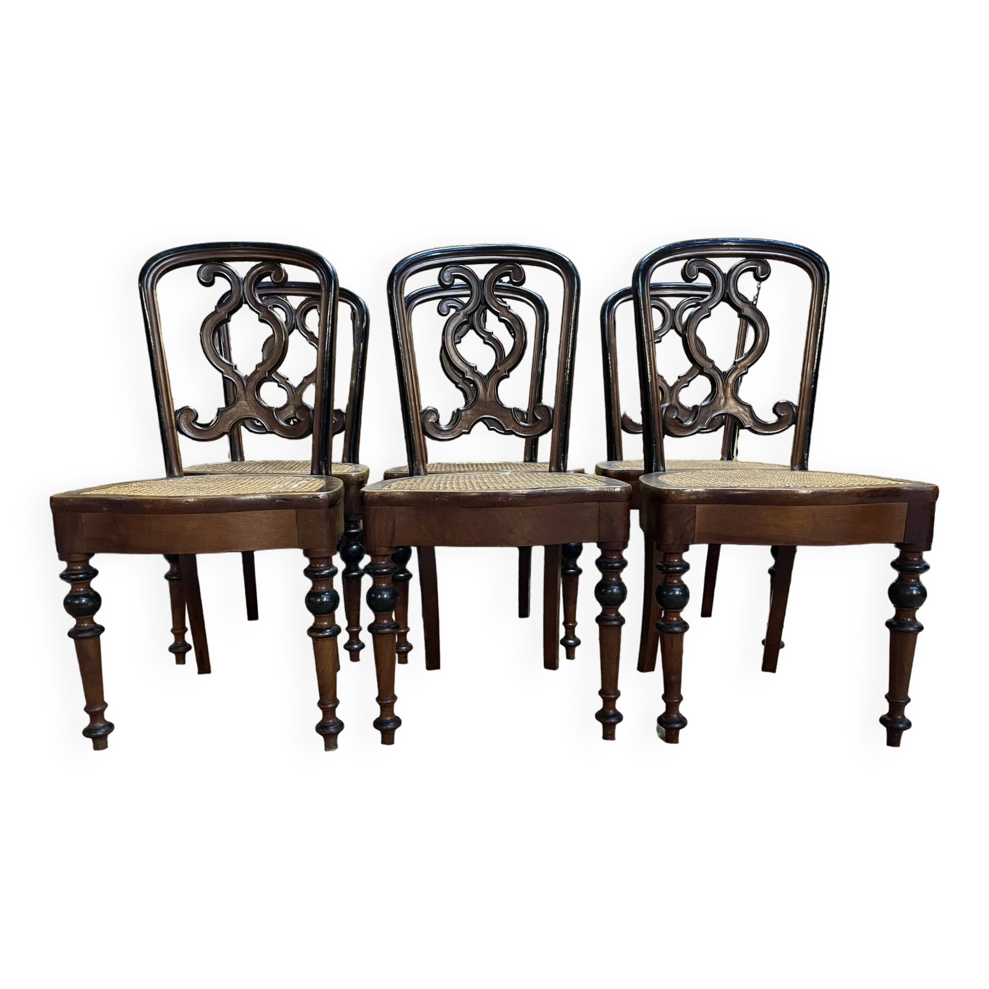 Suite of 6 Napoleon III cane chairs - Louis Philippe