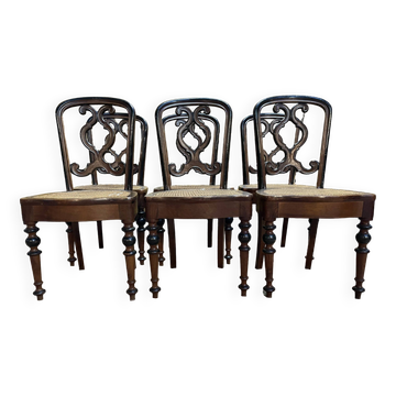 Suite de 6 chaises cannées Napoléon III - Louis Philippe