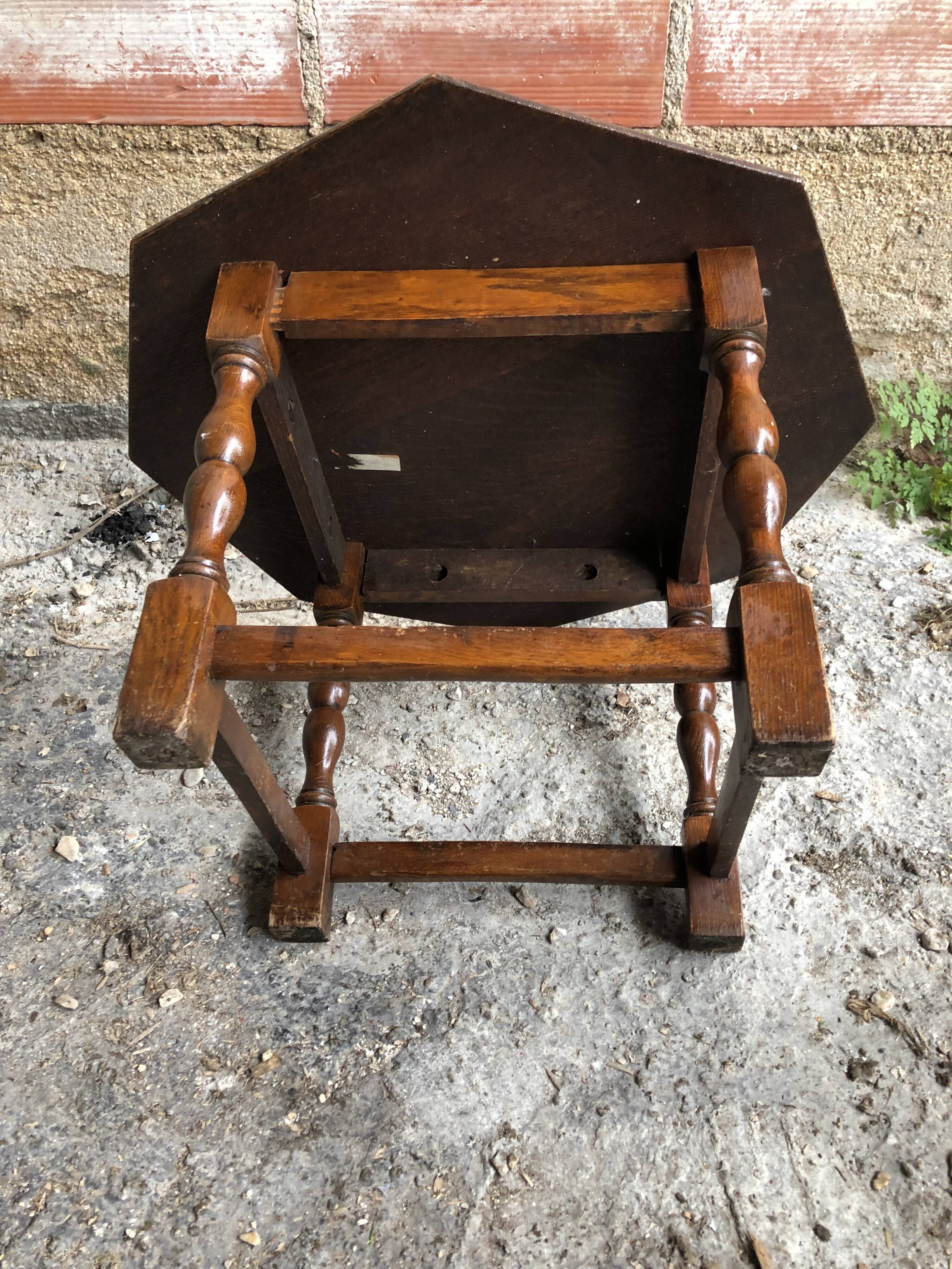 Old octagonal coffee table wood turned feet vintage