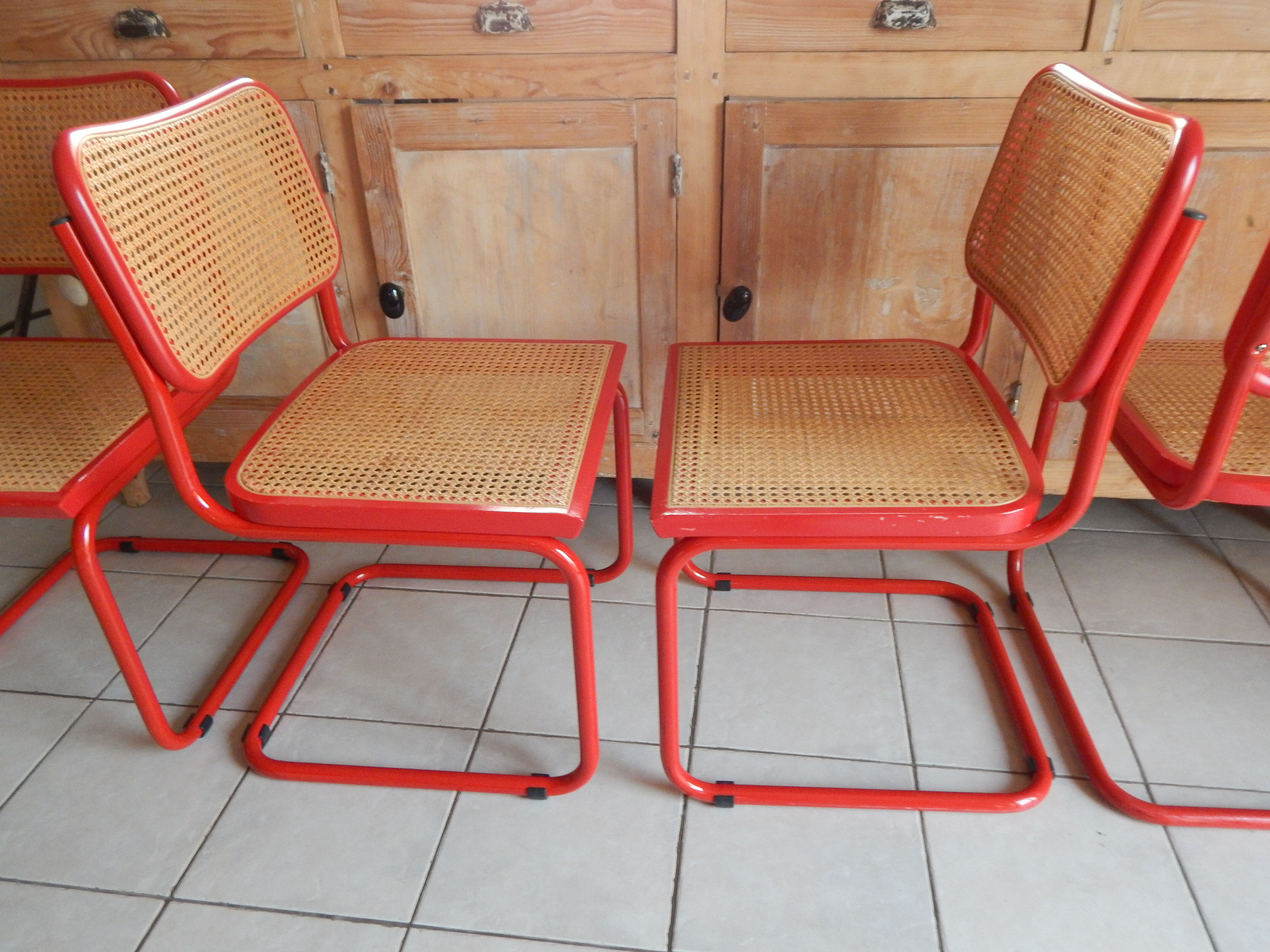 Set 4 chair B32 red Marcel Breuer Cesca