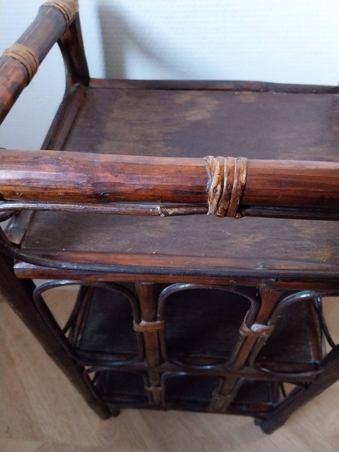 Rattan shelf, bamboo, 70s