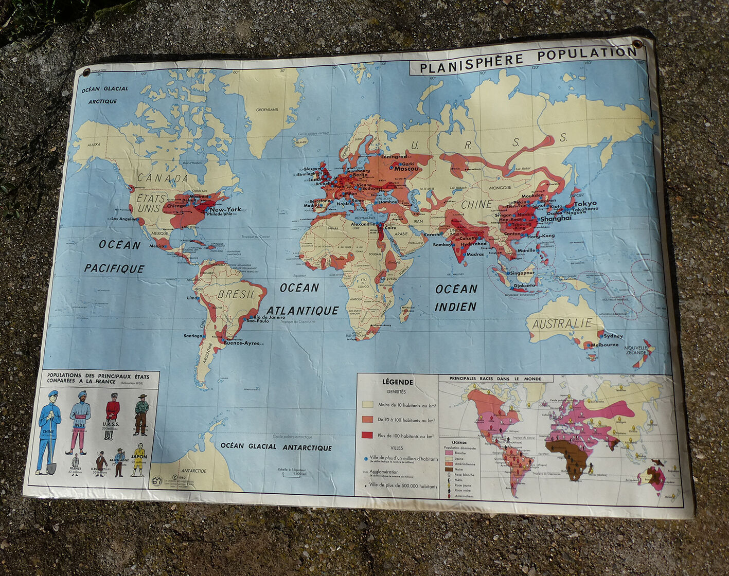 Map world map of the planisphere world MDI 1960