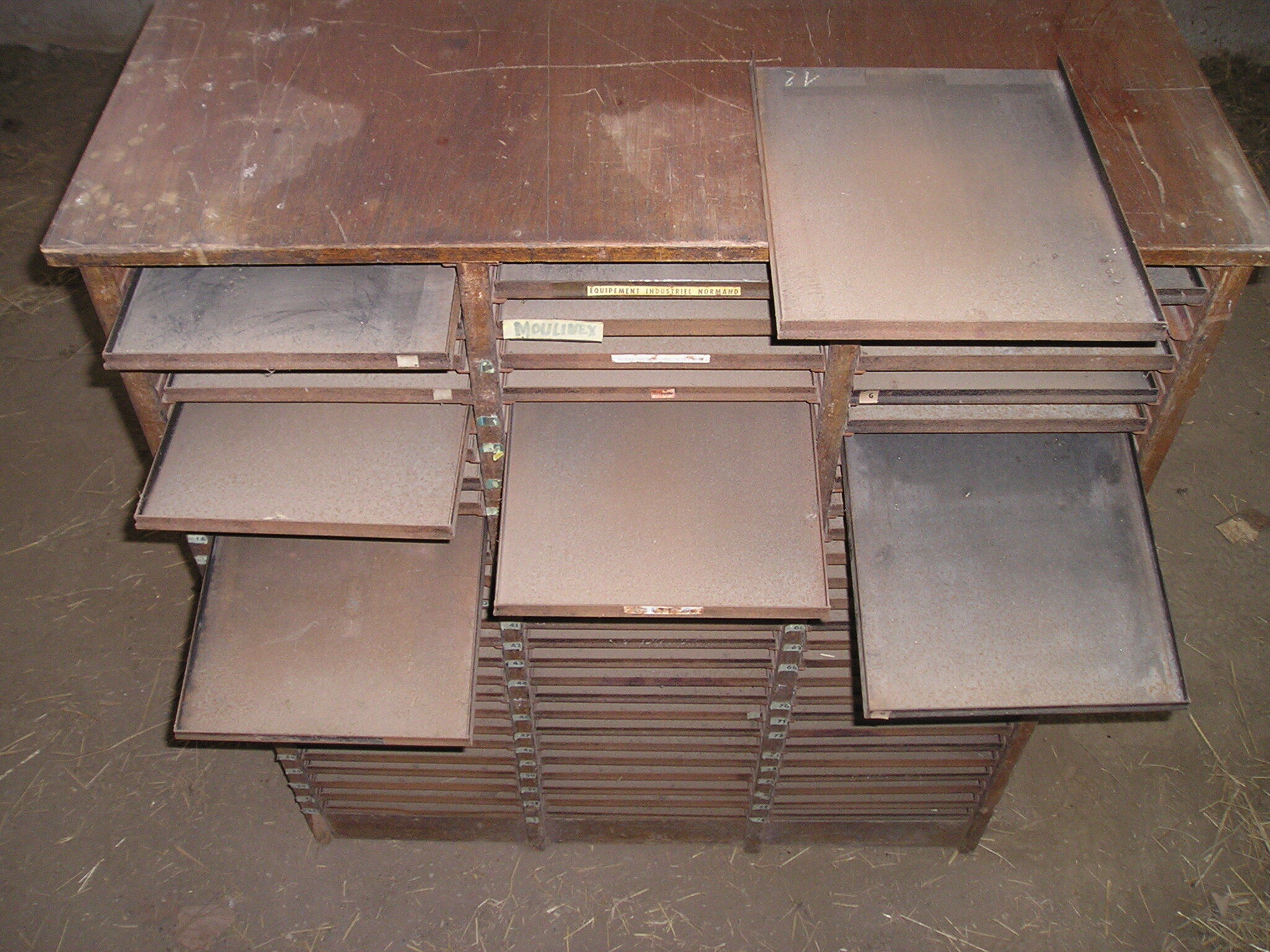 Furniture for printing trades with 75 metal drawers