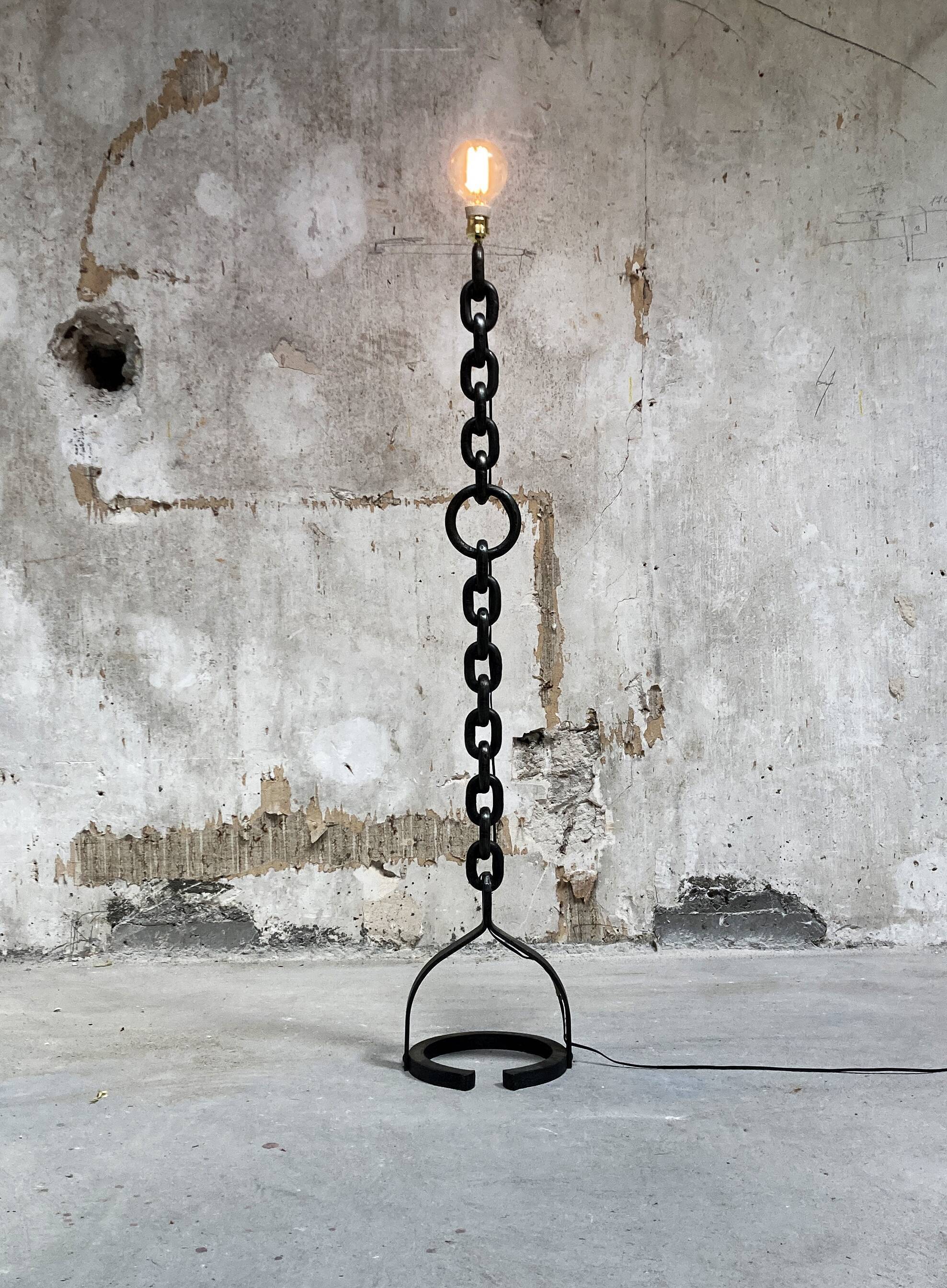 Brutalist floor lamp welded chain