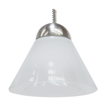 Suspension italienne à double abat-jour en verre des années 70