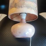 Ceramic lamp and its silk lampshade painted around 1970