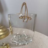Glass ice bucket, gold handle, vintage 1960
