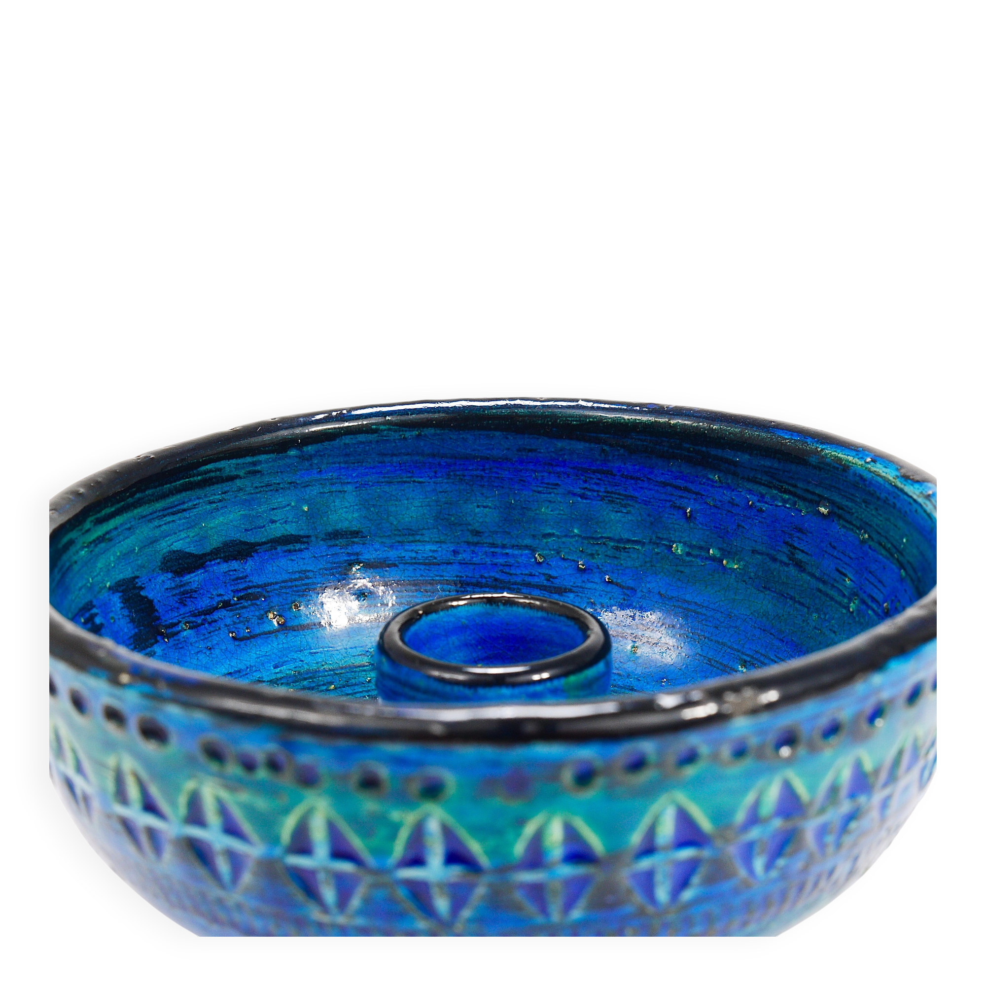 Mid-century candle holder Aldo Londi Bitossi Rimini Blue enamel, 1950s