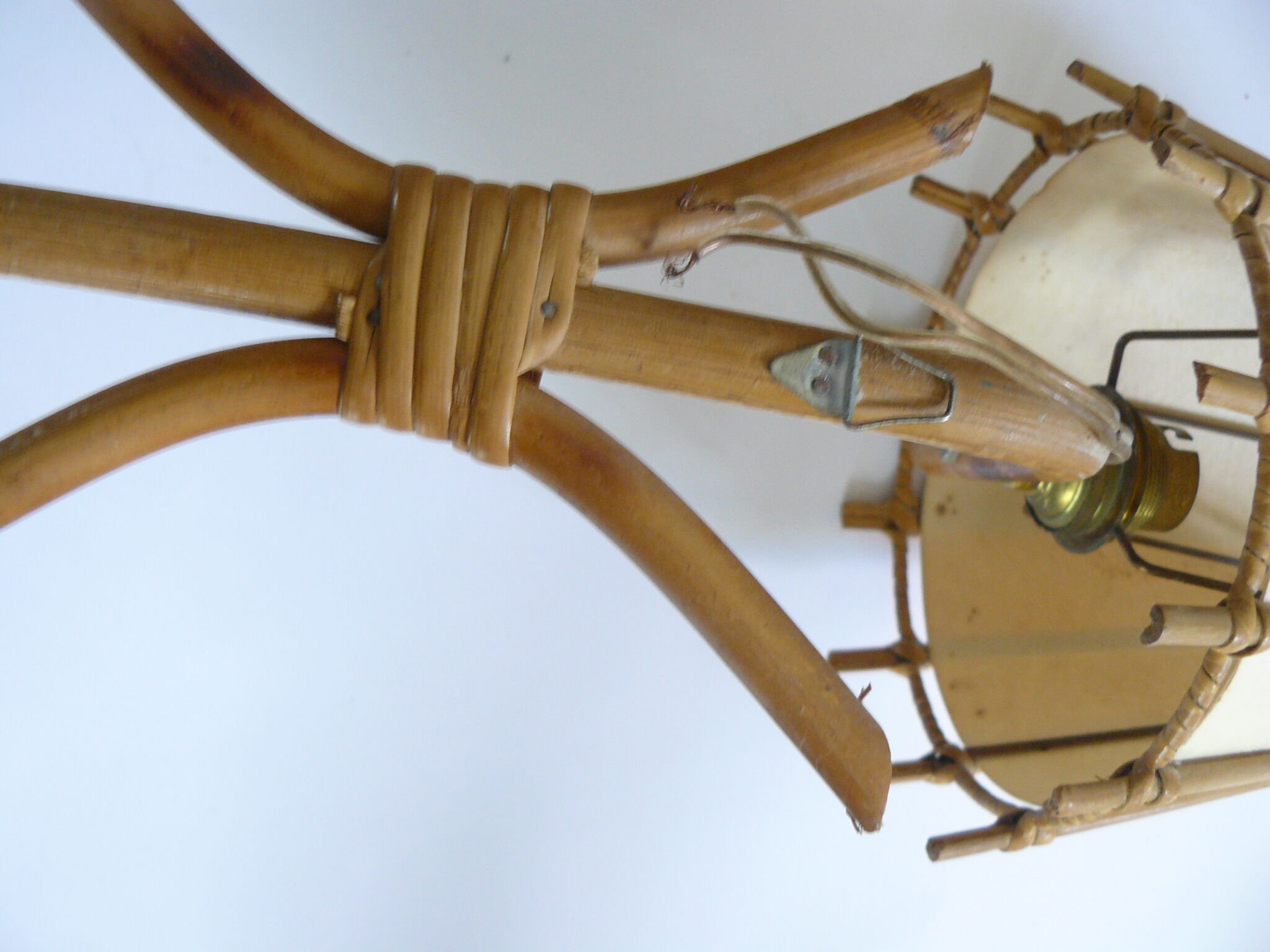 Pair of vintage rattan wall lamps with lampshade