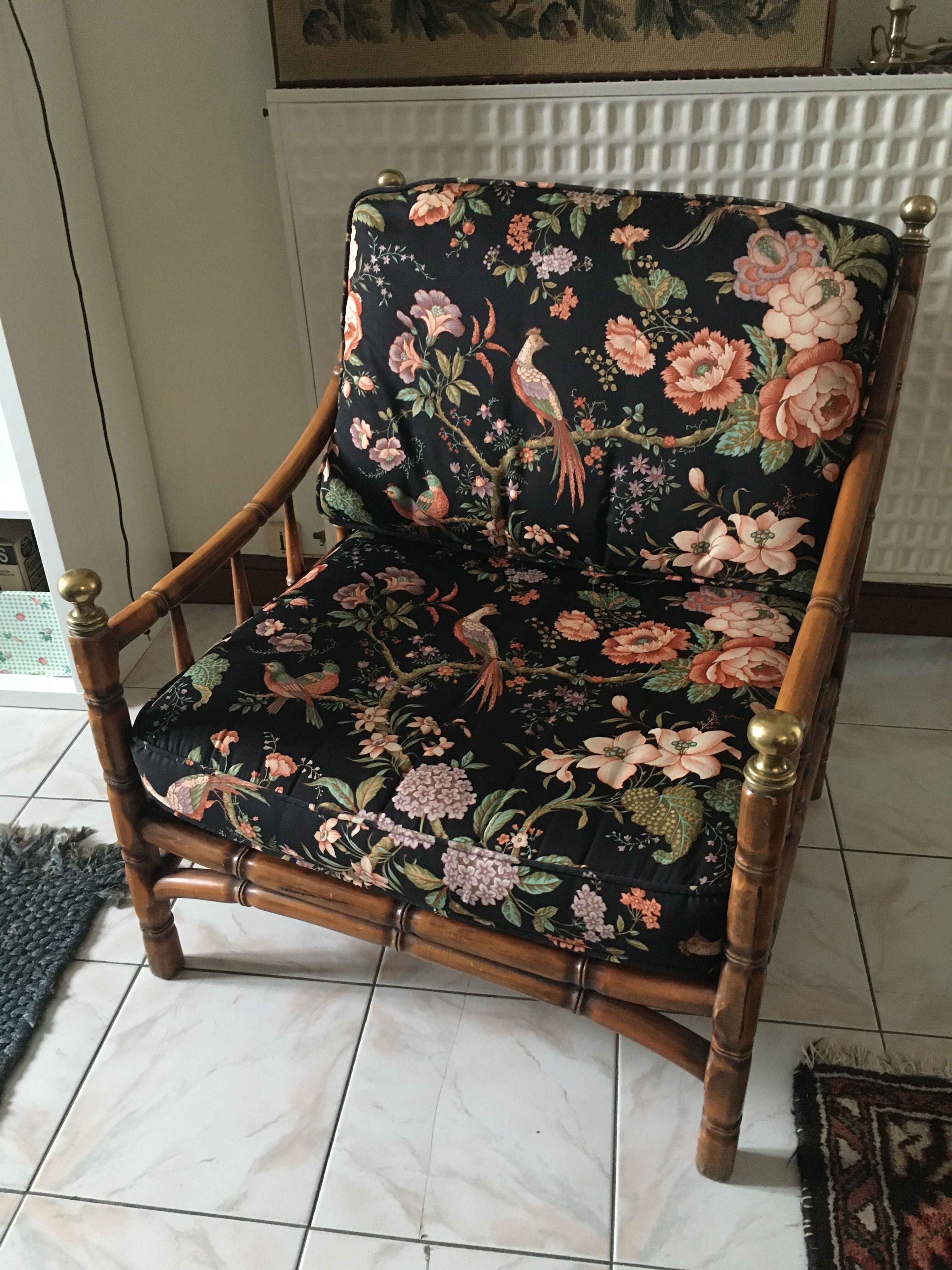 Faux bamboo chair with cushion