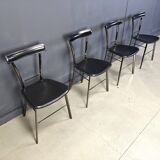 Vintage black leather dining chairs by Arrben Italy, 1980s - set of 4
