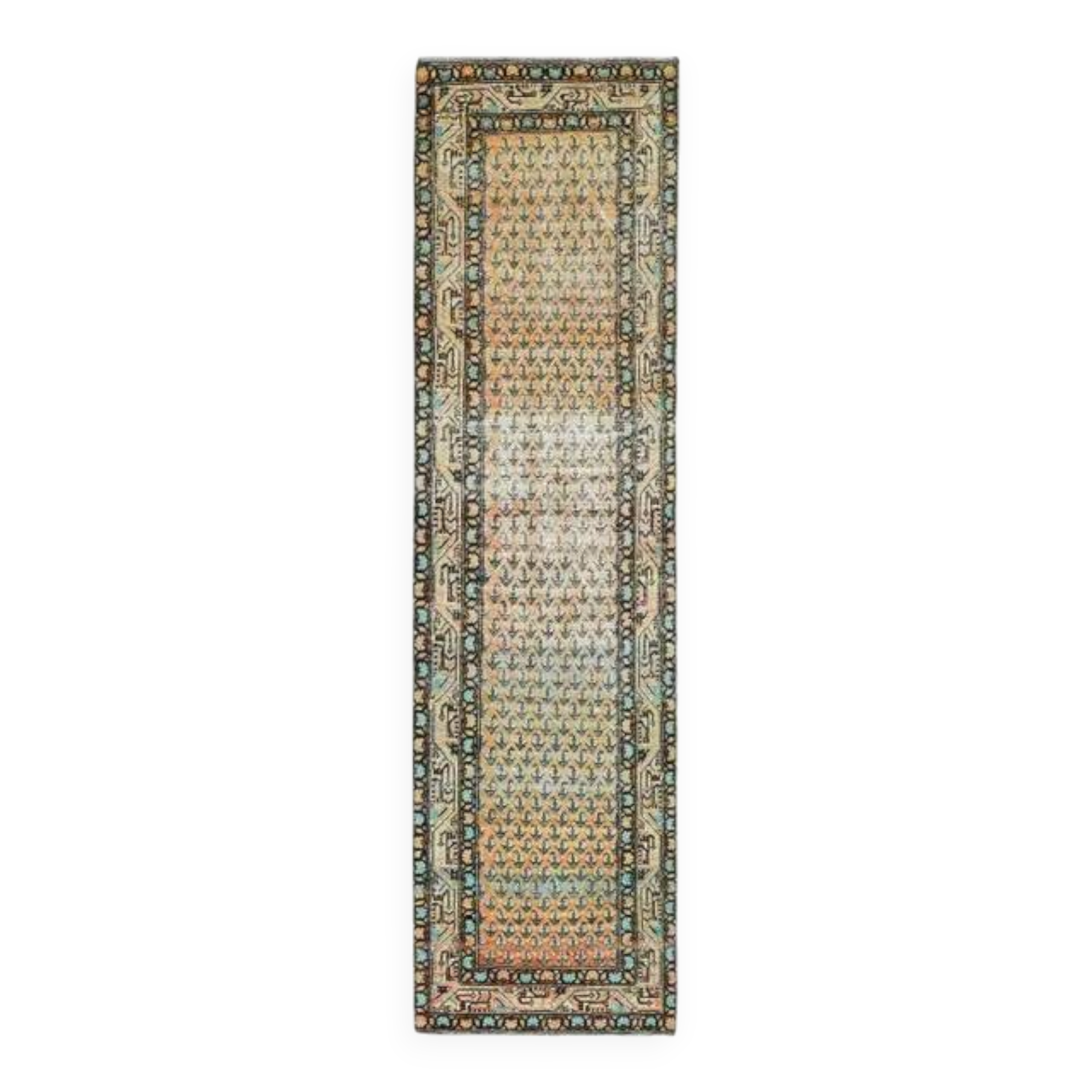 Tapis coureur vintage turc Oushak fait à la main en laine et coton orange 82x311