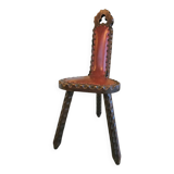 Vintage brutalist Spanish tripod chair / wooden stool