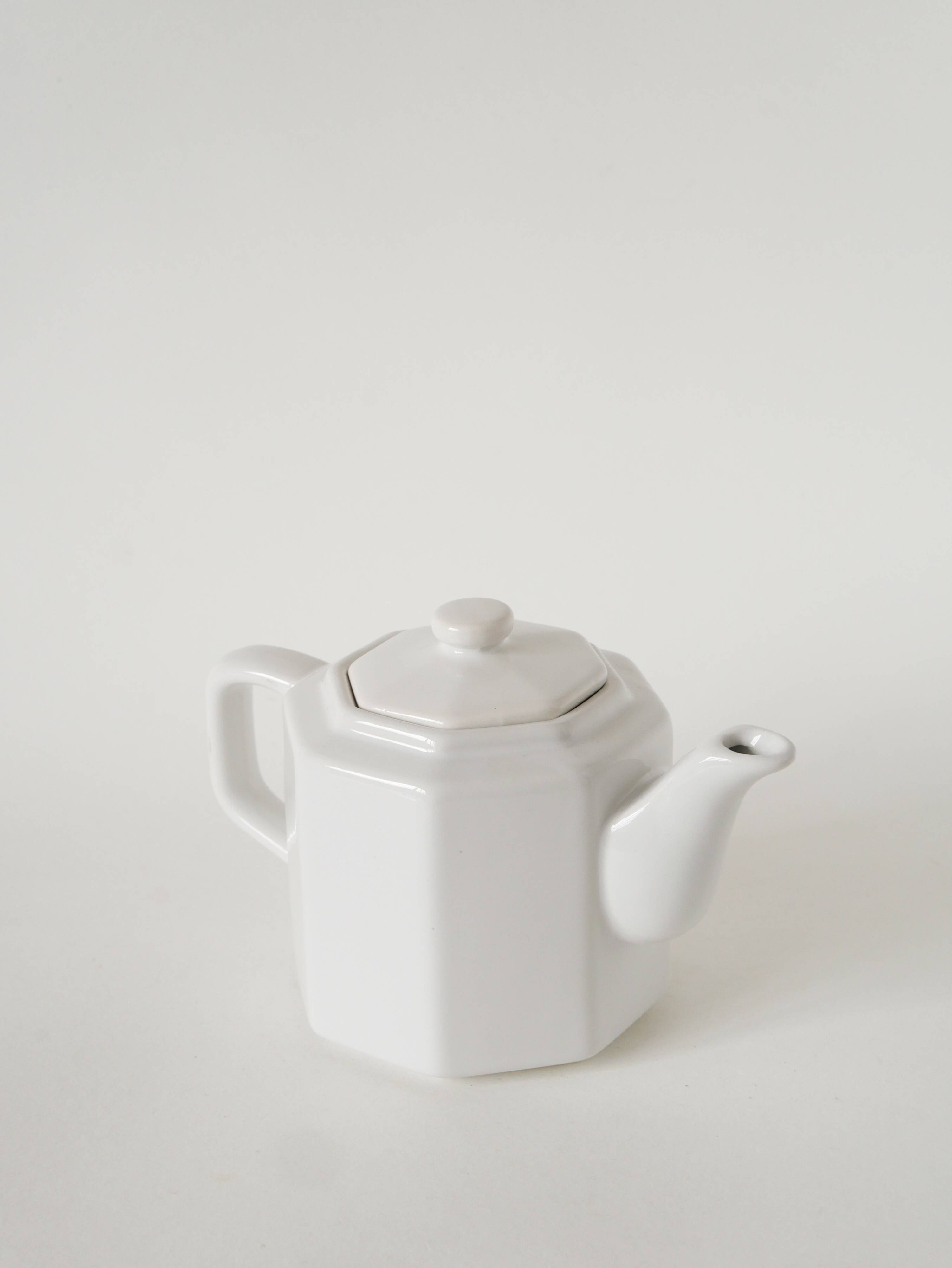 Large faceted ceramic teapot, White, 1950