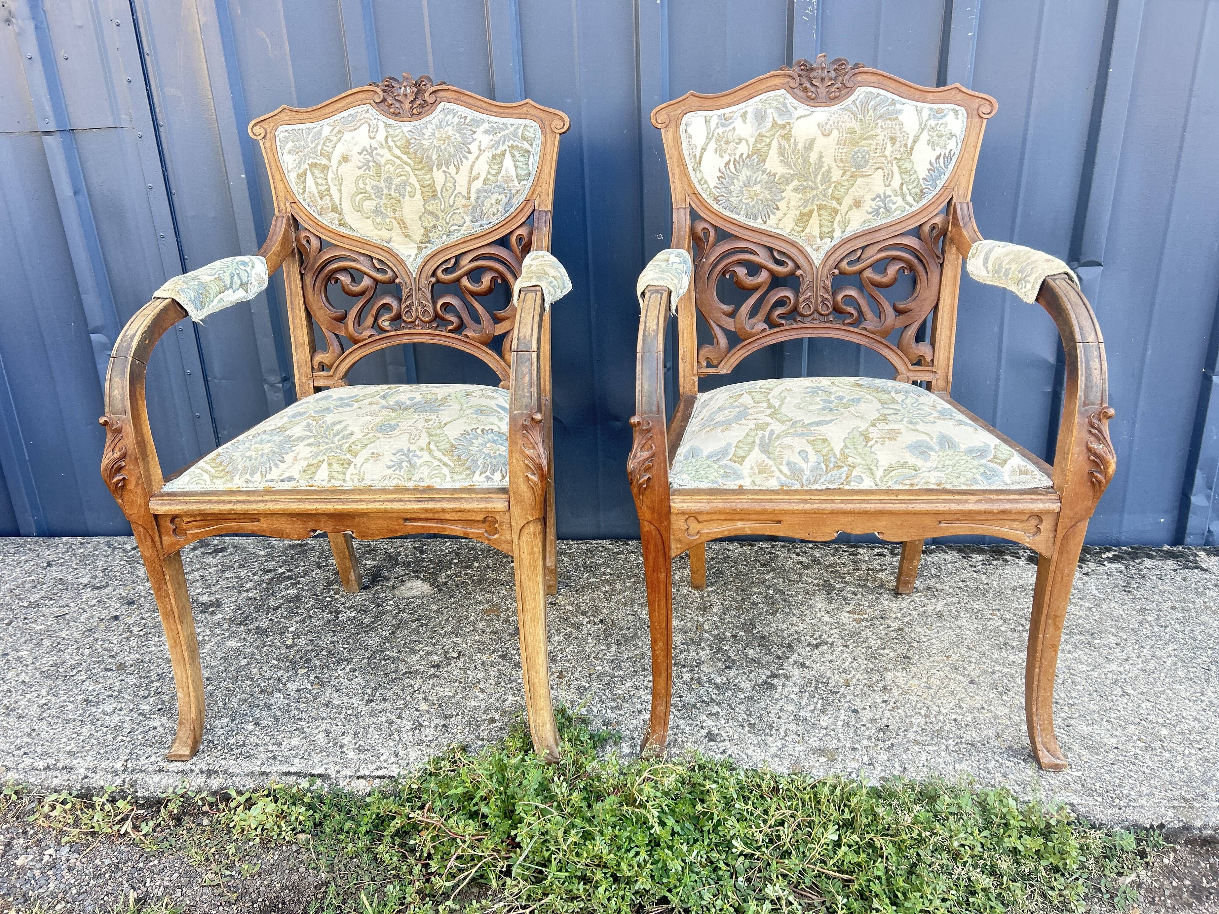 Paire de fauteuils et paire de chaises Art Nouveau