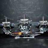 SWAROVSKI candle holder three candles in cut crystal signed 18.5 x 9 x 4cm