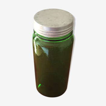 Old green glass jar original aluminum lid to screw