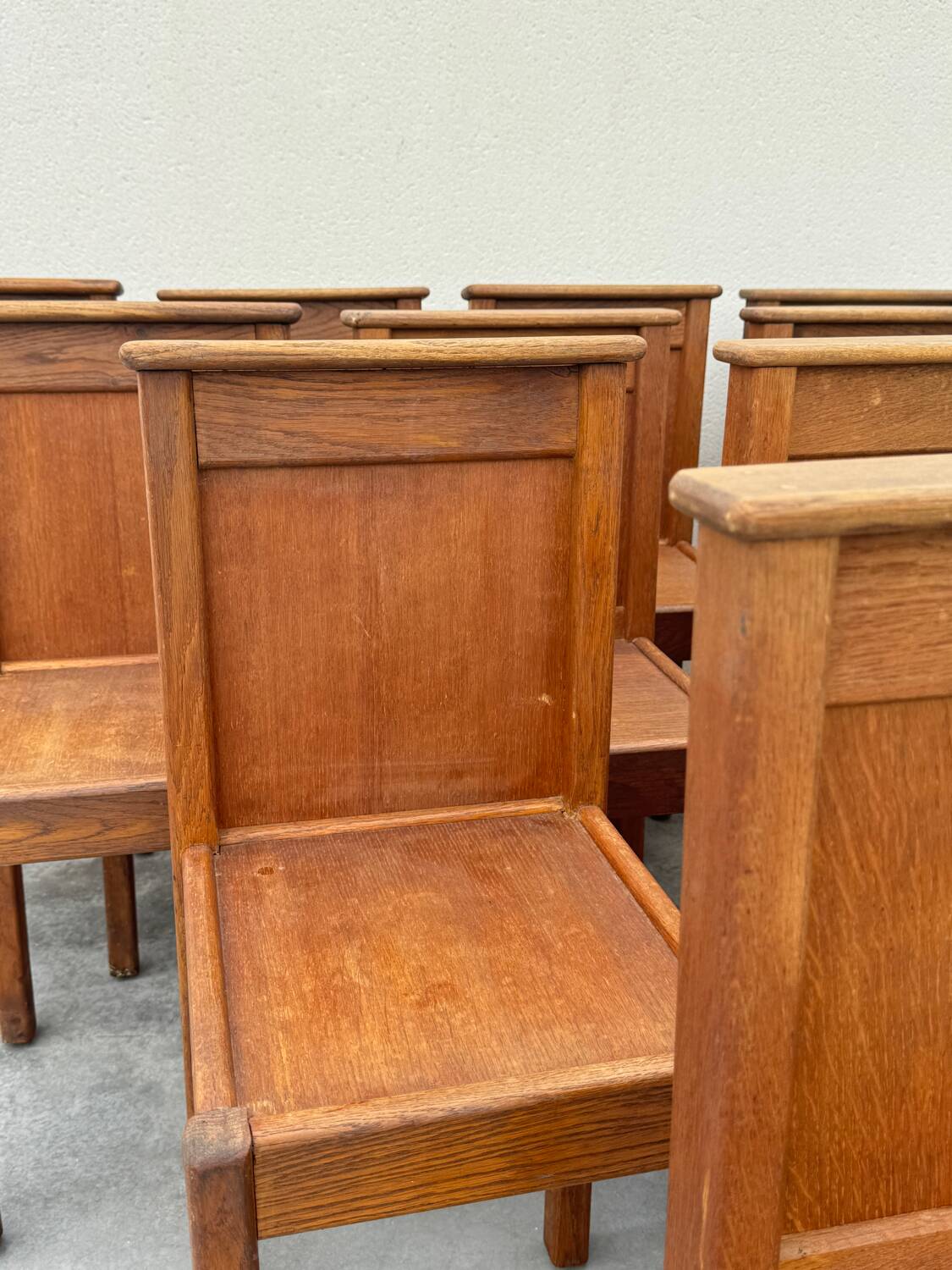 Set of 10 Brutalist Monastery Chairs from the 50s