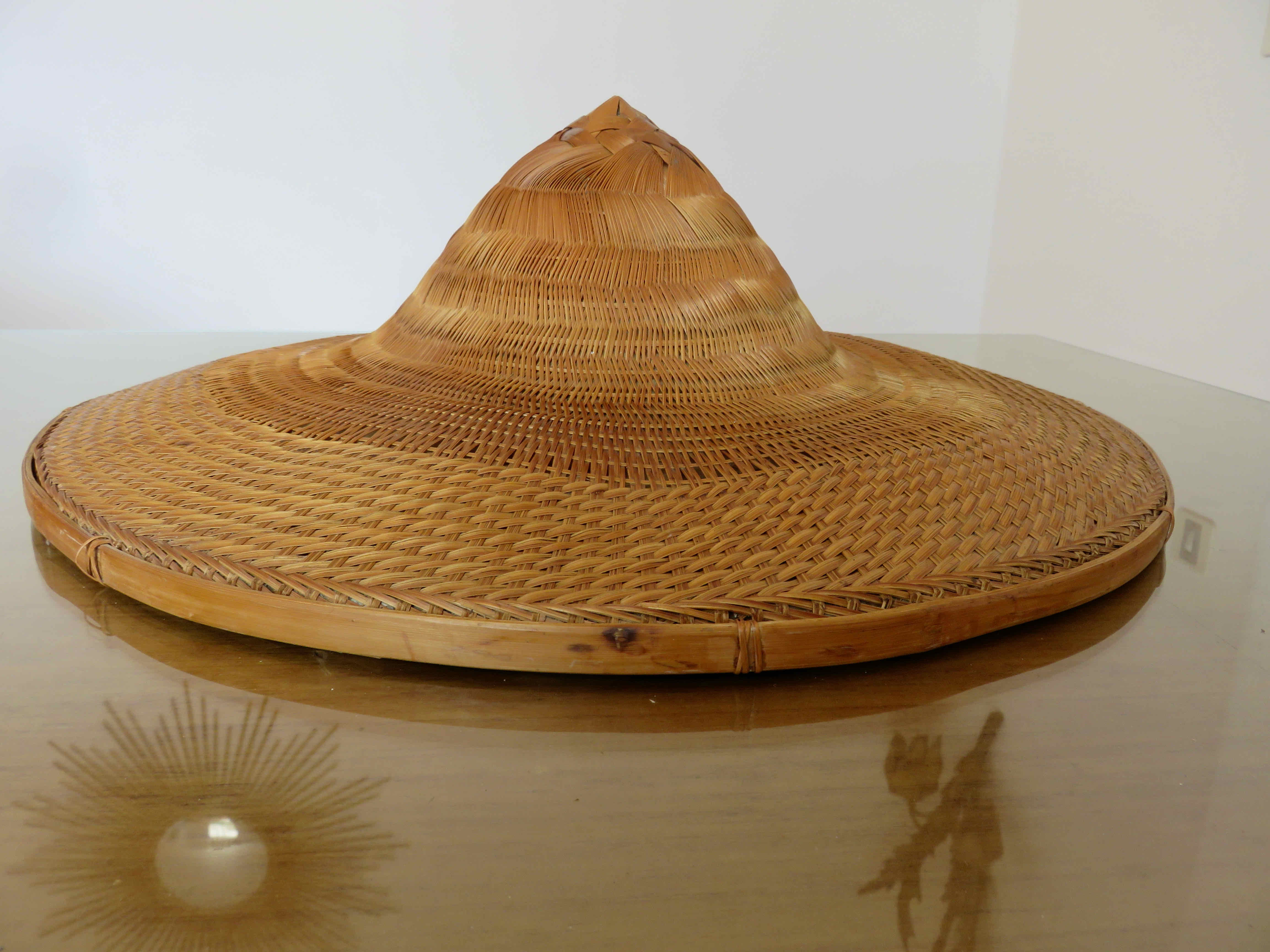 Asian braided wicker hat 70s