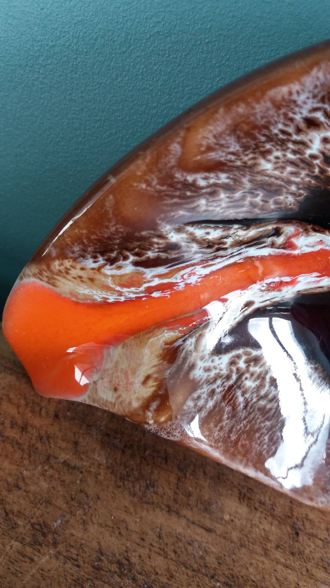 Flamed ceramic ashtray in Vallauris style from the 1970s.