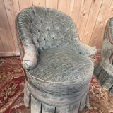 Pair of Napoleon III frog armchairs in grey-blue velvet