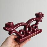 Vintage burgundy red ceramic candlestick