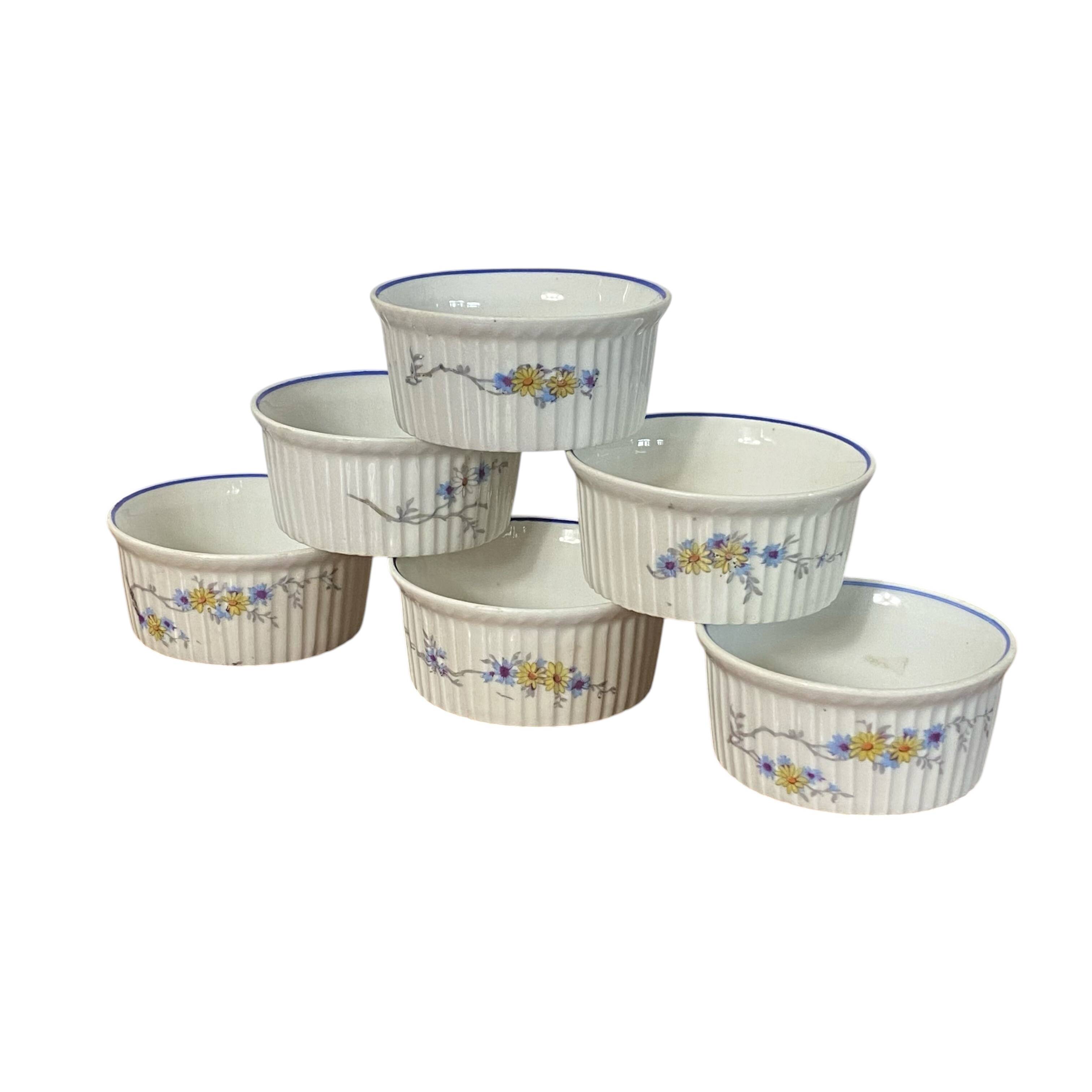 6 vintage porcelain ramekins with flowers