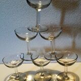 Six old blown glass champagne cups