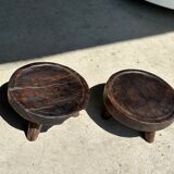 Small tripod stool low in dark brown upcycled teak