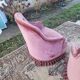 Pair of pink velvet toadstool armchairs