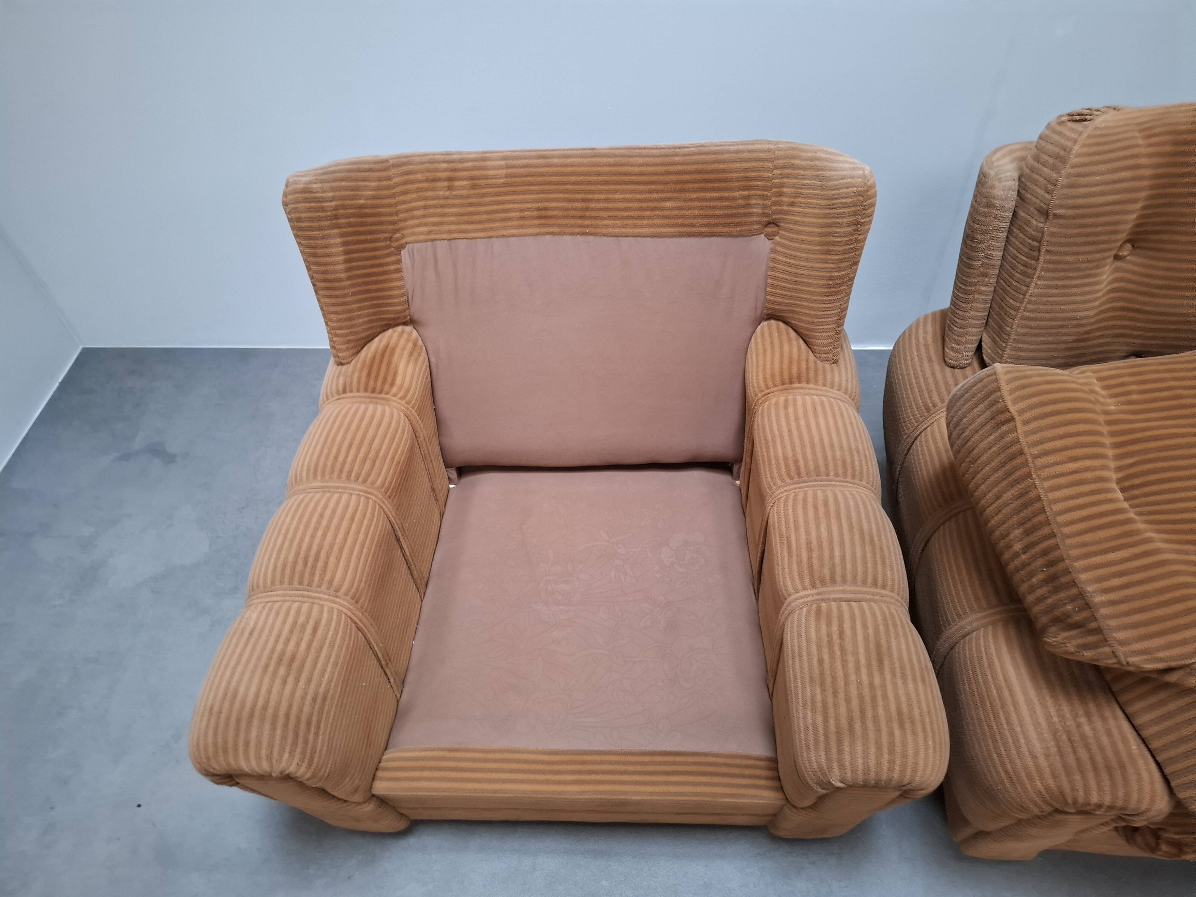 Pair of Czech TON Armchairs, 1985, Mid-Century Upholstered Lounge Chairs