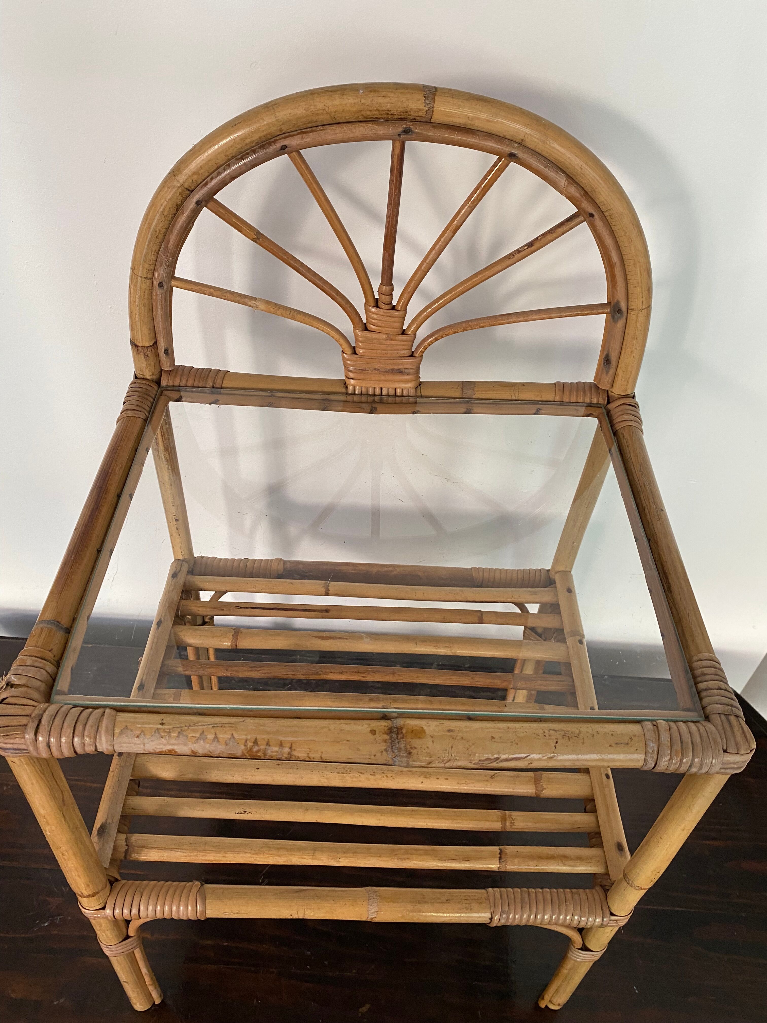 Boho vintage rattan side or bedside table