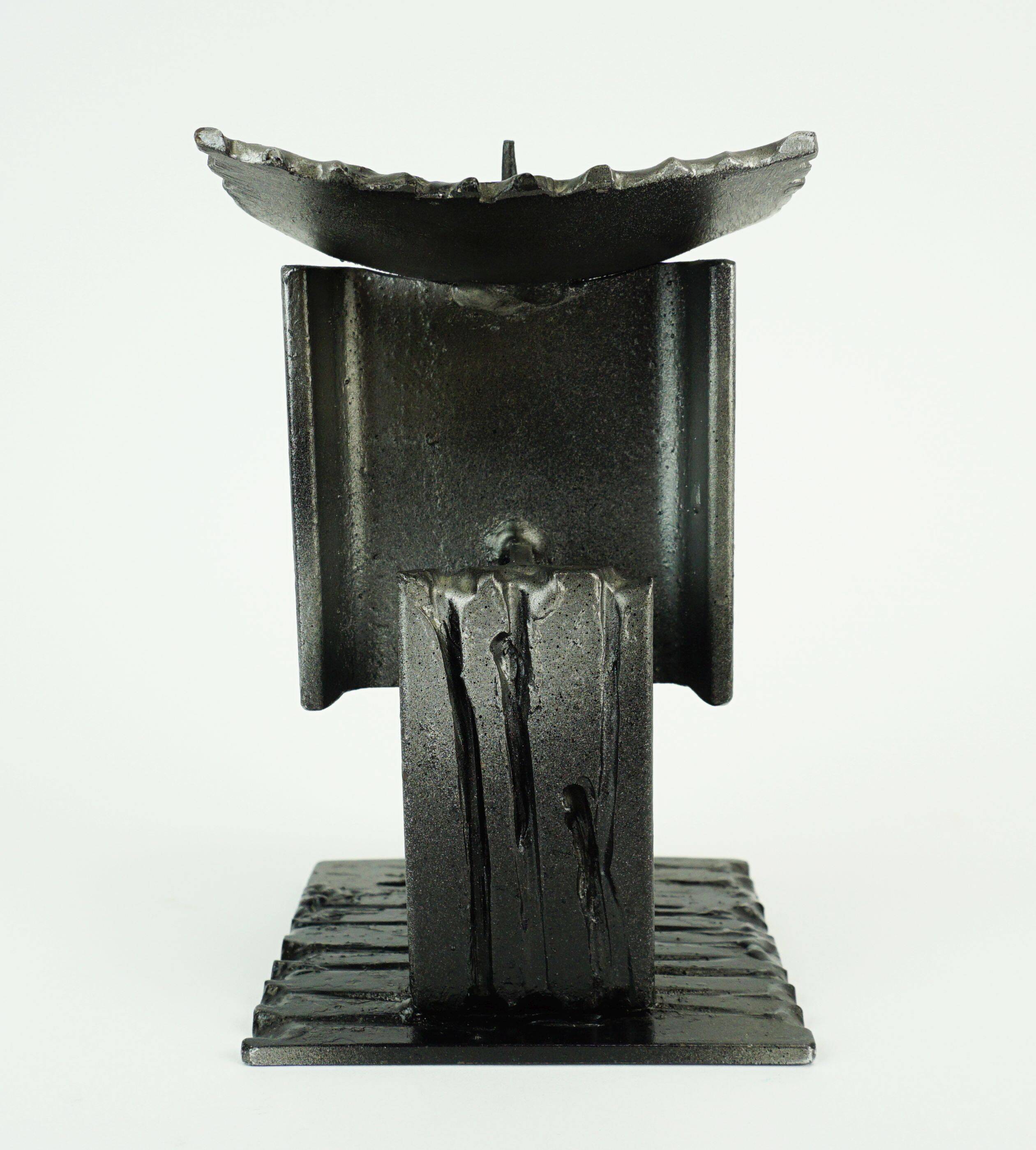 Mid century modern brutalist design iron candle holder