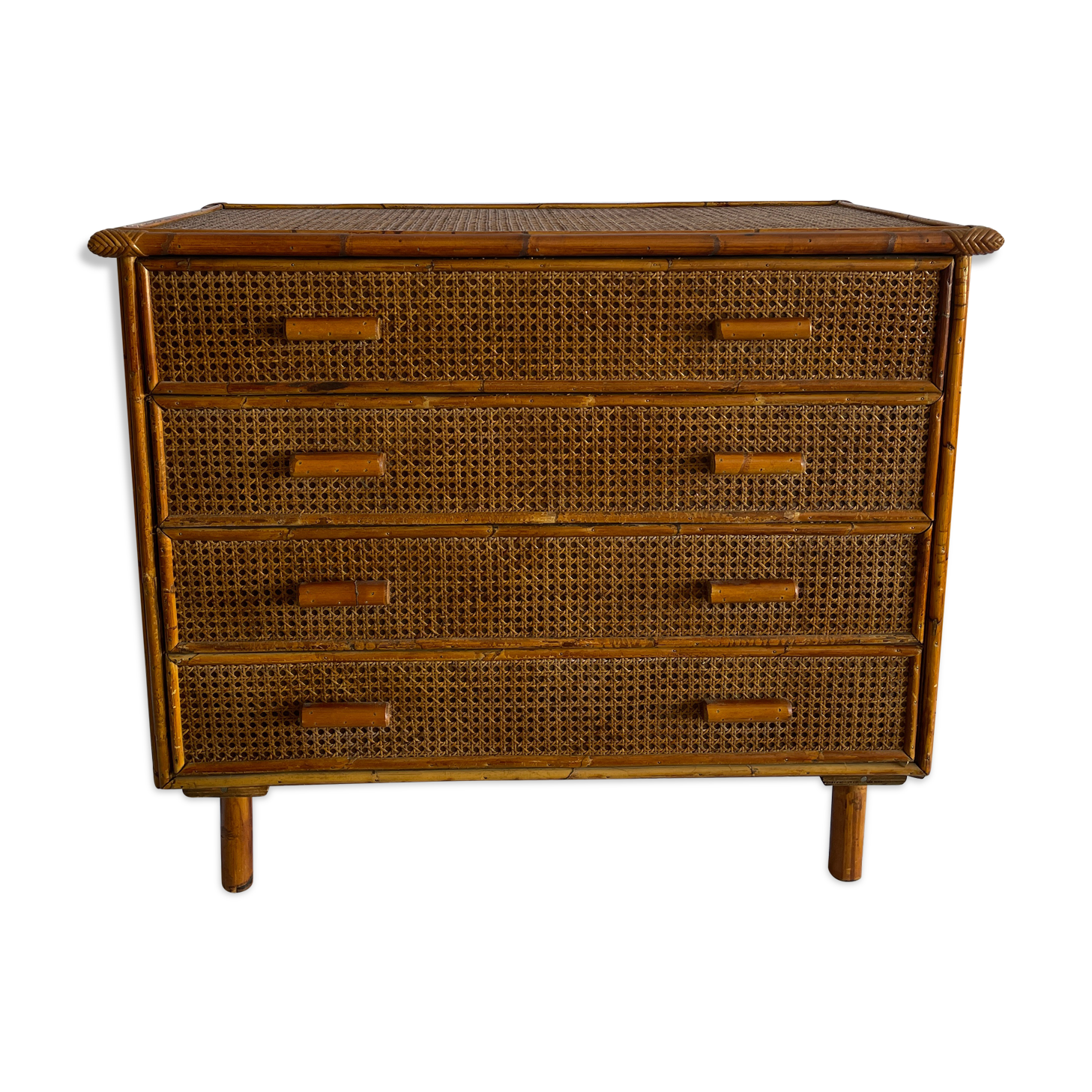 Commode  vintage en rotin et cannage