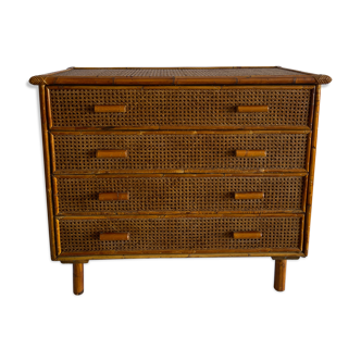 VINTAGE RATTAN CHEST OF DRAWERS AND CANNING