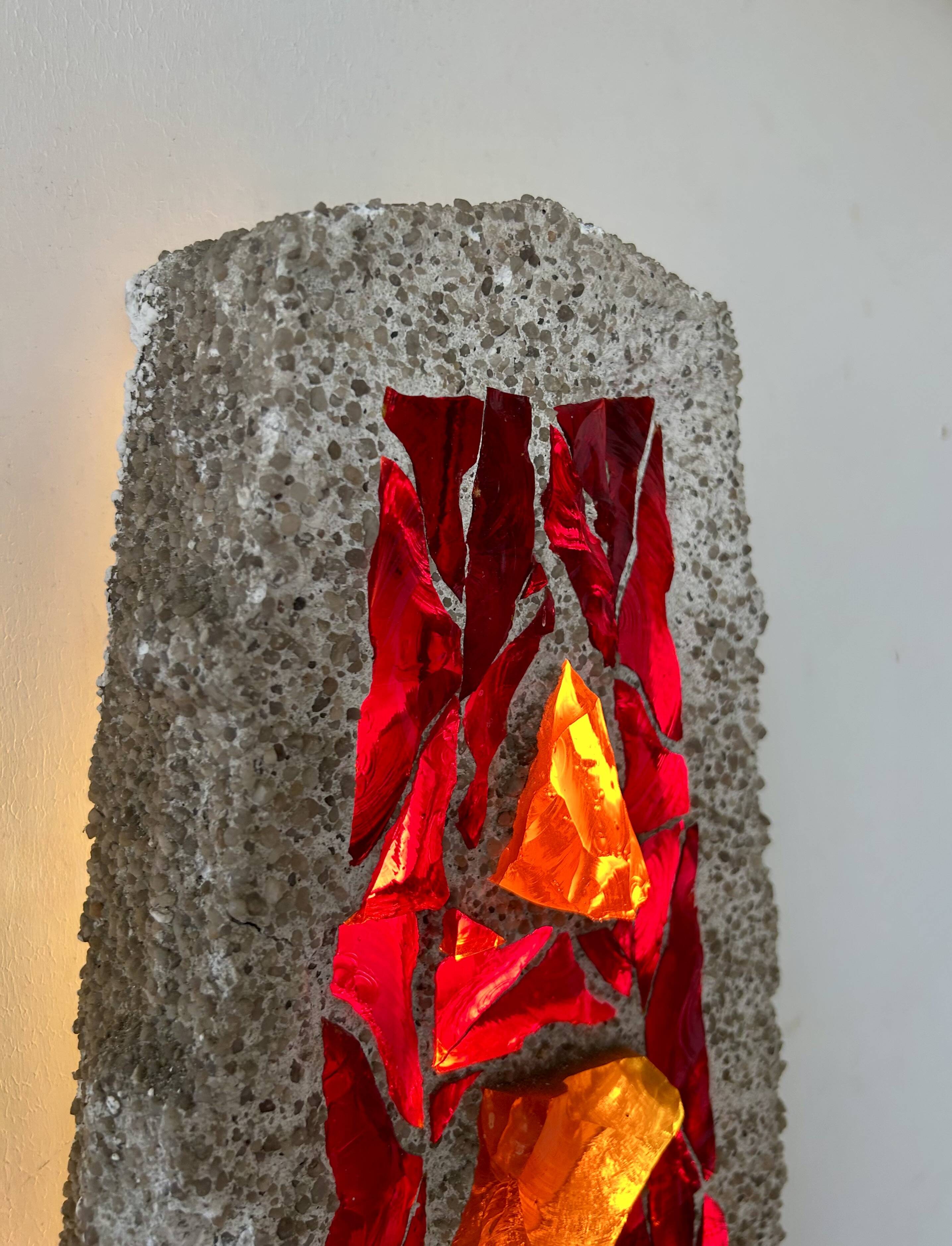 XL "stained glass" wall sconce, glass and cement, Sweden 1950