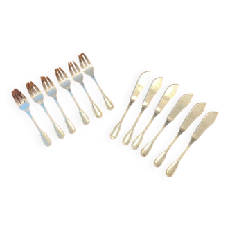 6 forks and 6 fish knives in silver-plated metal, Filet model 1950