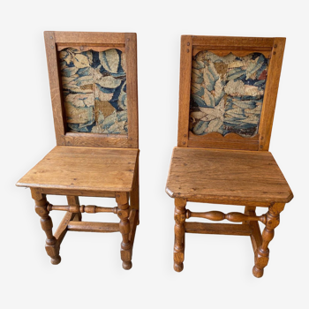Paire de chaises lorraine en chêne avec dossier en tapisserie d'Aubusson XIXème siècle