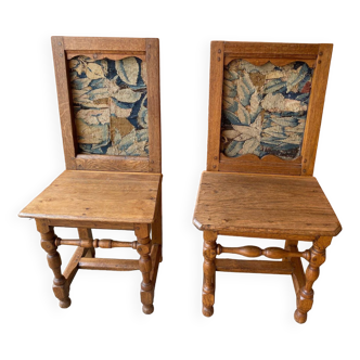 Paire de chaises lorraine en chêne avec dossier en tapisserie d'Aubusson XIXème siècle