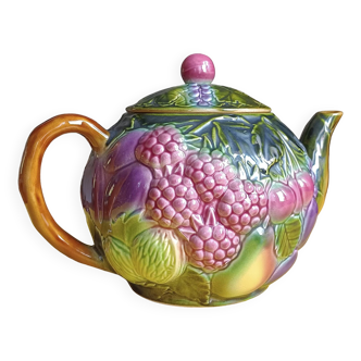 Slush teapot, vintage, Salins Les Bains with fruit decoration.