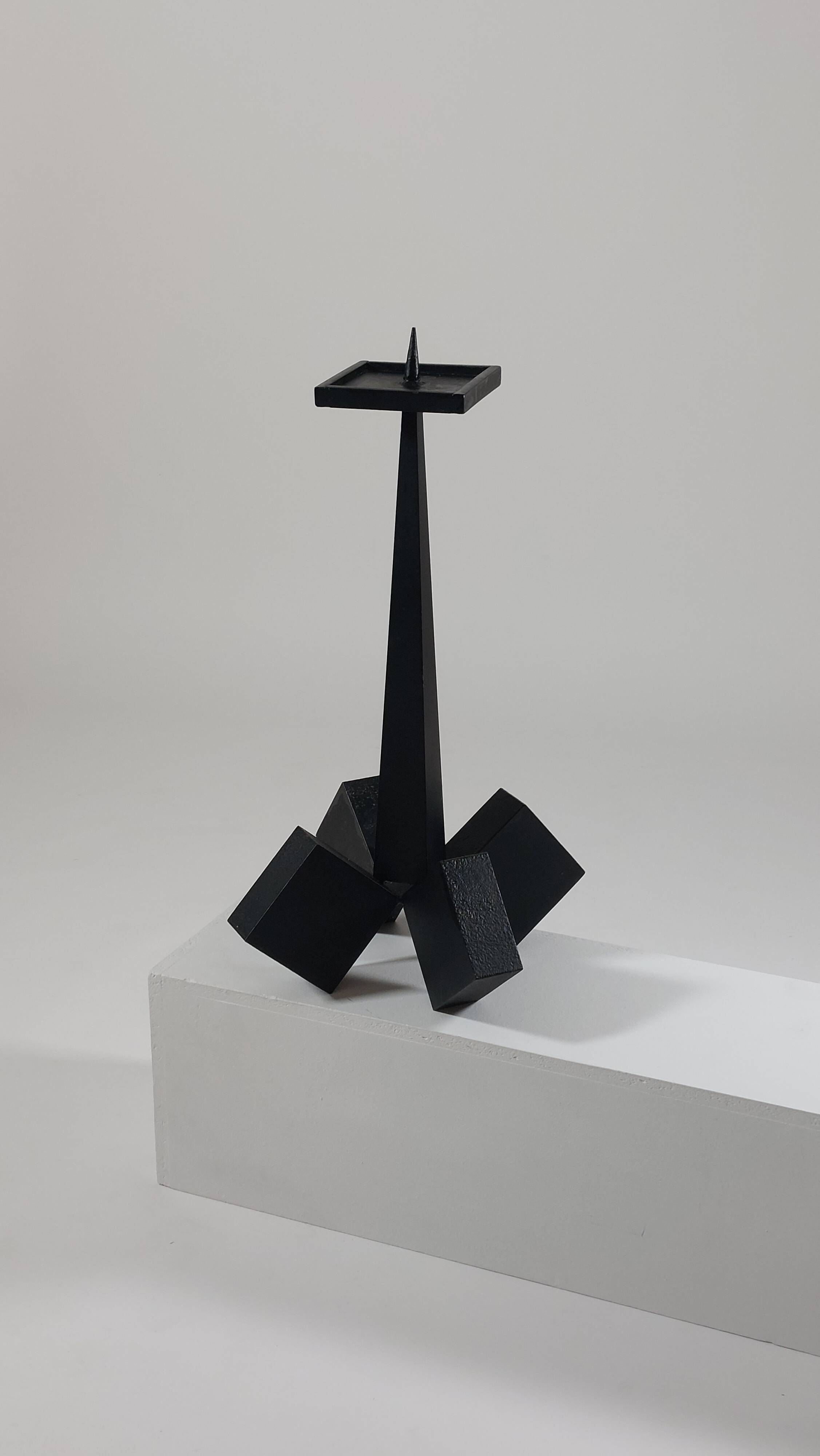 Vintage mid-century geometric brutalist floor candle holder.