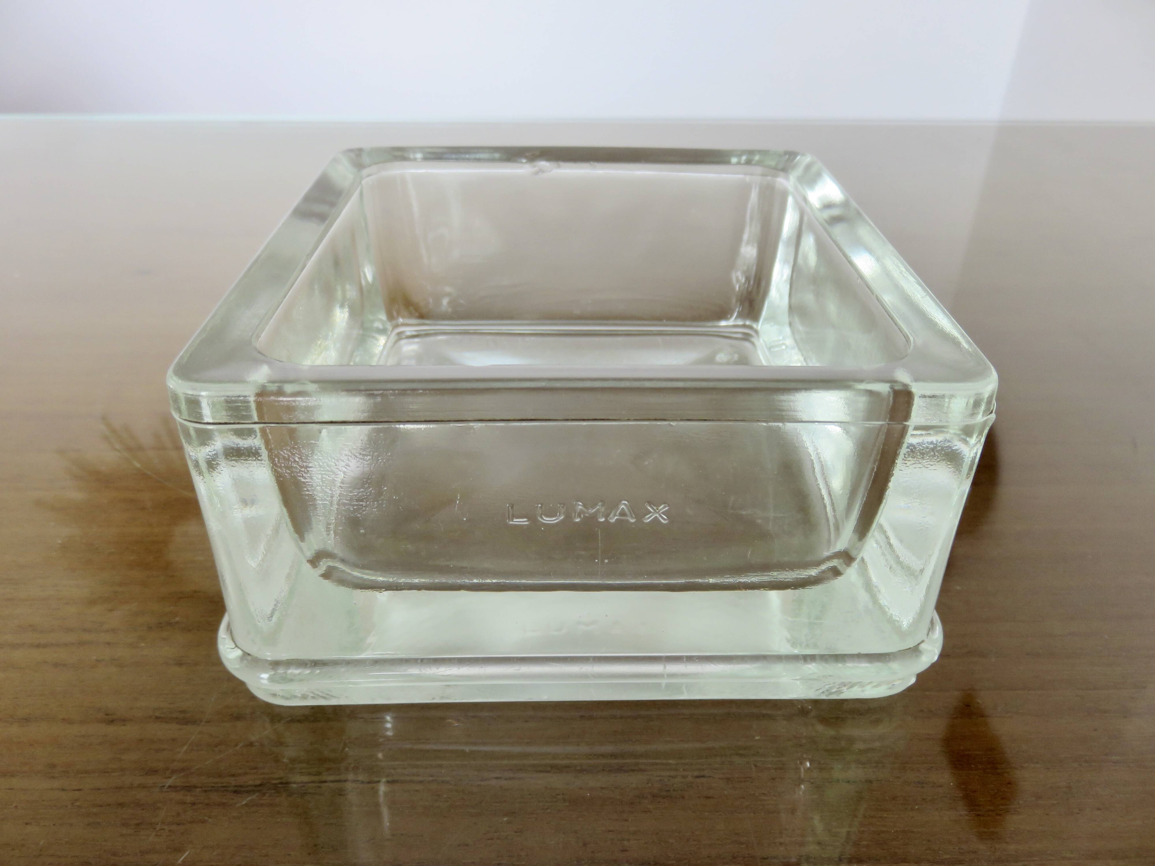 Glass slab, ashtray, pocket emptier, signed LUMAX, 1940s 50s.
