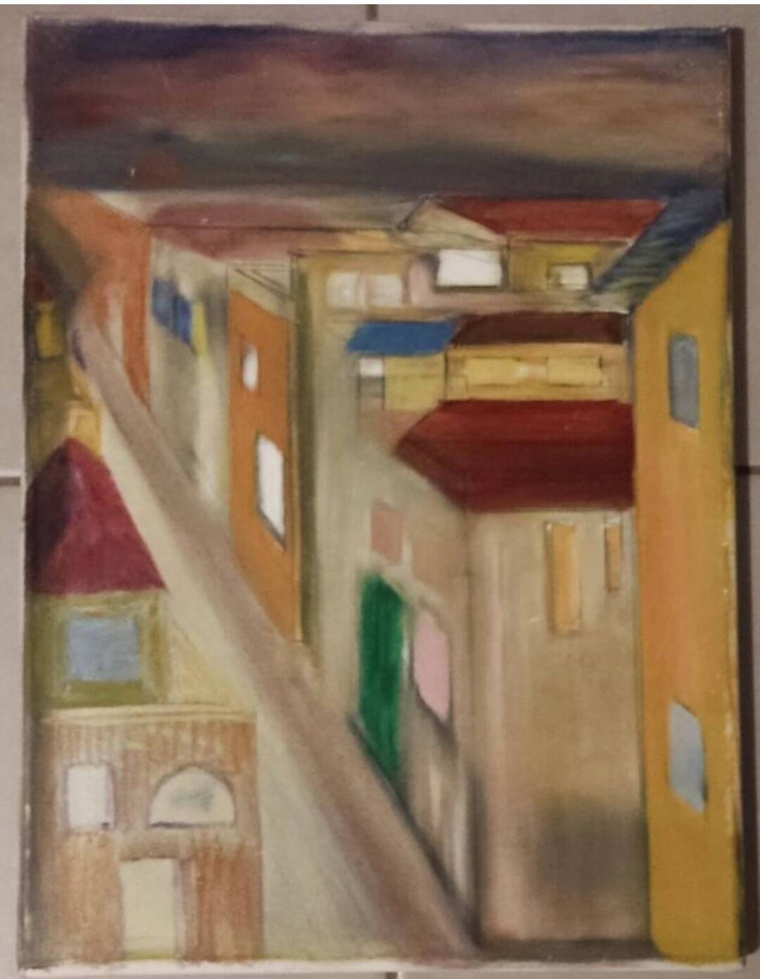 Original painting – Colorful urban scene – Signed