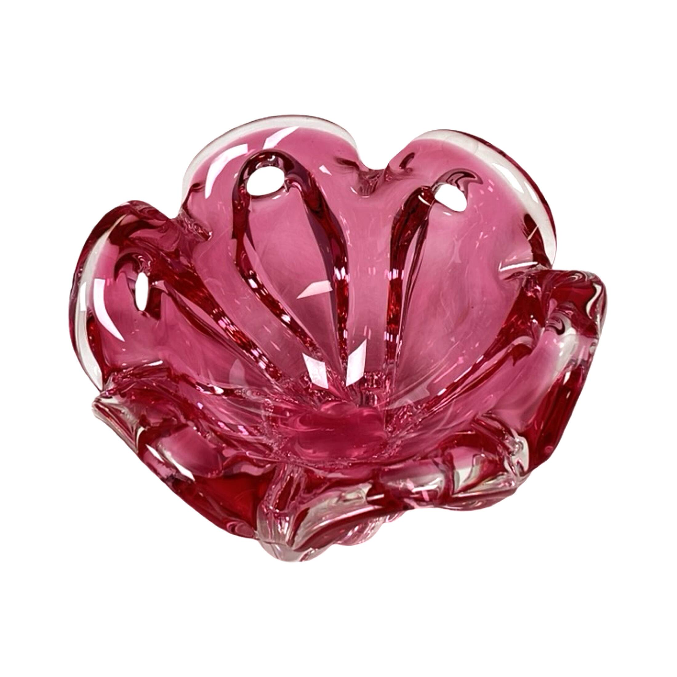 Bol en verre rose Chřibská, Josef Hospodka, Bohême vintage, années 1960