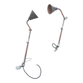 Set of 2 adjustable workshop lamps Ki-é-Klair design 1950 Alphonse Pinoit in rusty sheet metal – Industrial architect