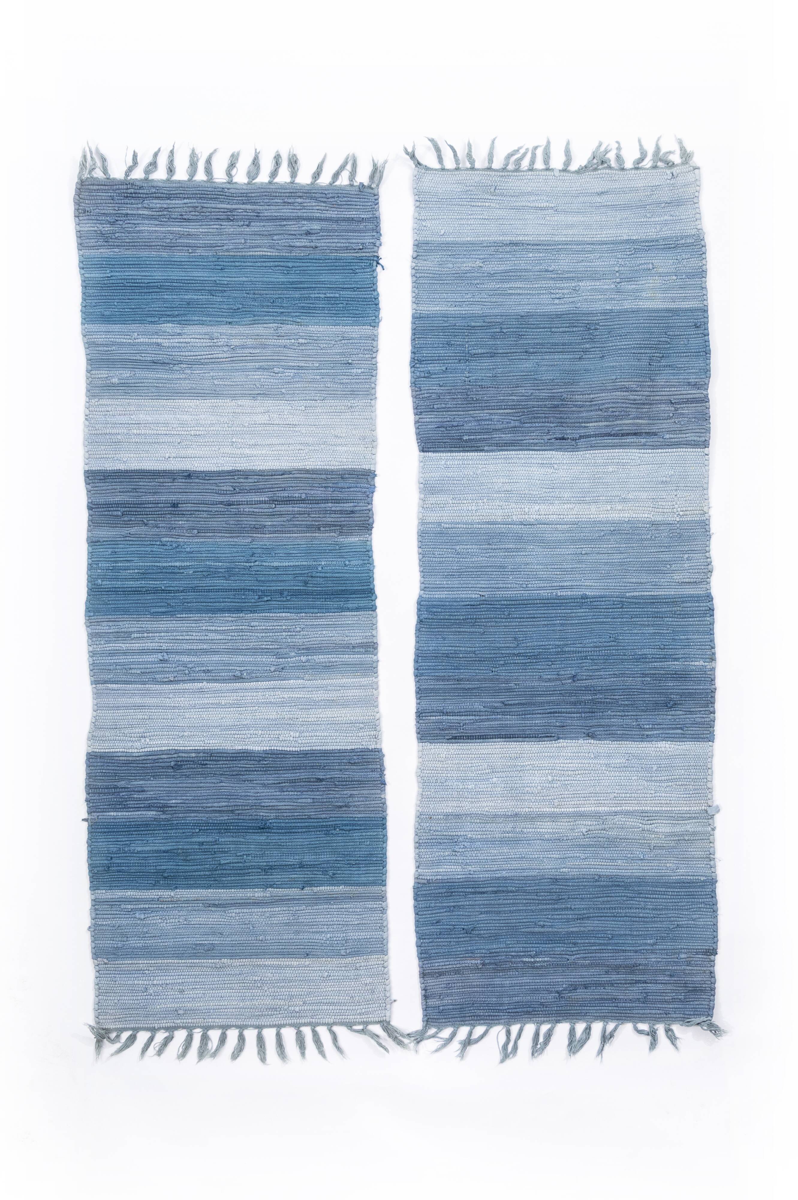 Scandinavian hand woven rag rugs - a pair of gallery rugs.